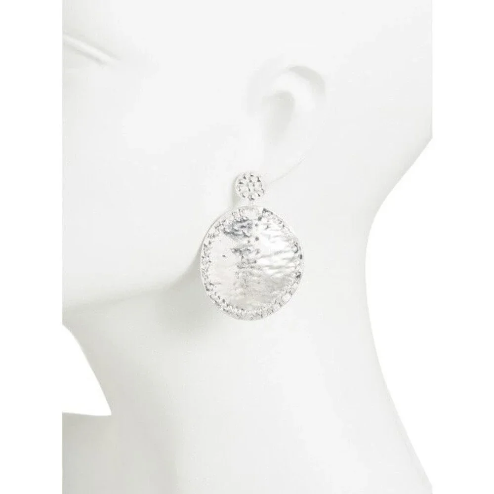 Kenneth Jay Lane Silver Rhodium Plated Disc Dangle Drop Stud Earrings 2.5